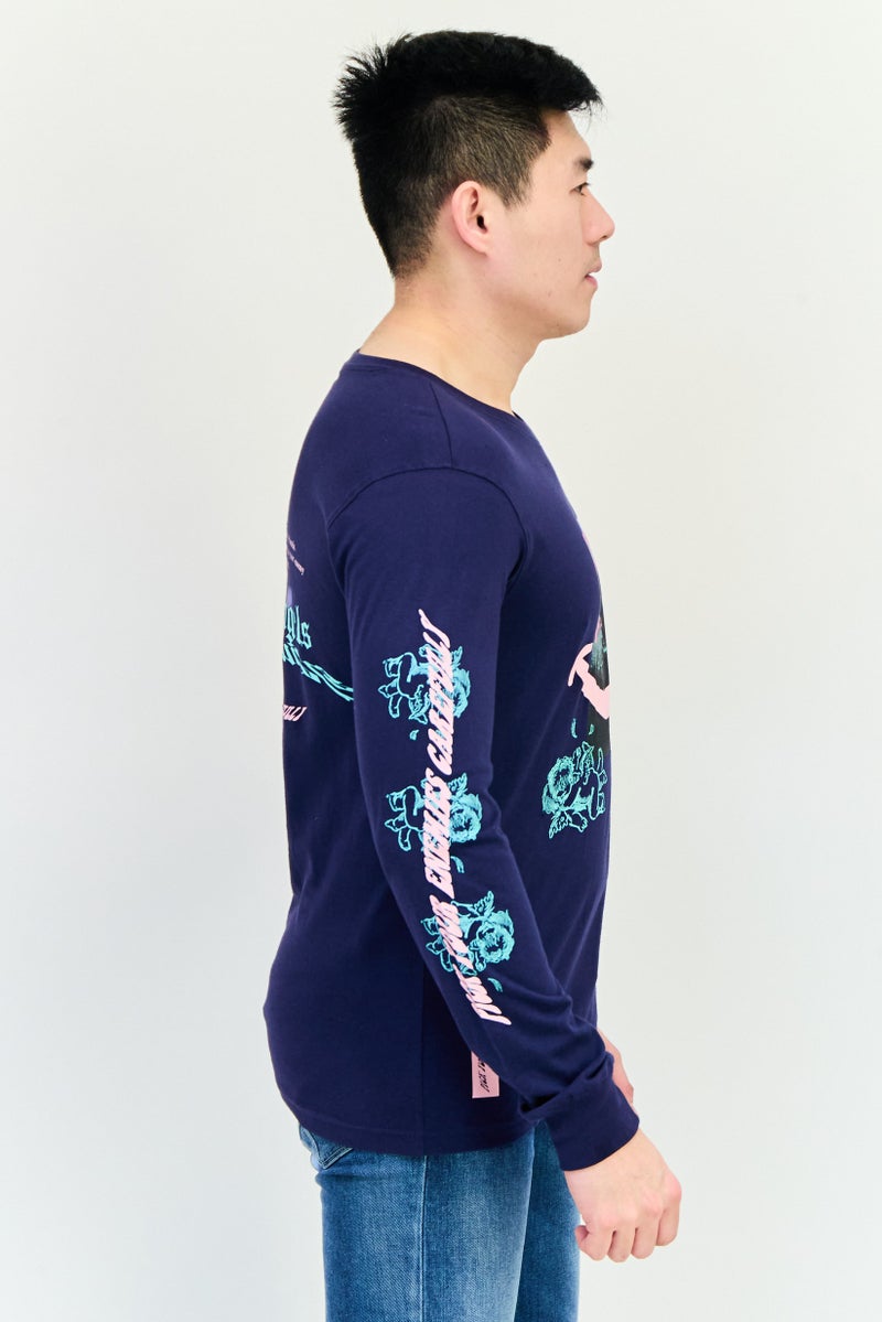 brooklyn تي شيرت رجالي بأكمام طويلة وياقة دائرية، طباعة جرافيك، متعدد الألوان - Image 4